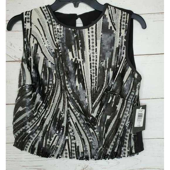 Marina Dresses Polyester Black Sequence Women Slit Back Sleeveless Medium Top - Picture 7 of 11